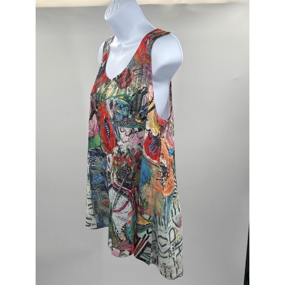 Et'Lois Womens Multi Color Collage Print Swing Tank Top C1011 CHERRY Made in USA - Picture 2 of 9